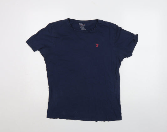 Farah Men's Blue Cotton Crew Neck Short Sleeve T-Shirt Medium