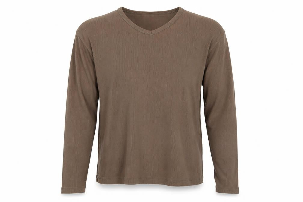 Lee Cooper Men's Brown Long Sleeve Cotton V-Neck Shirt XL