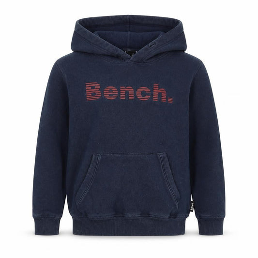 Front view of Bench boys’ blue pullover hoodie 11-12 years fleece graphic logo sweatshirt