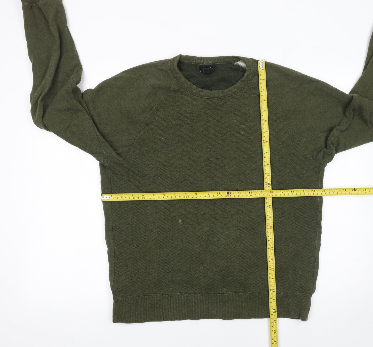 H&M Mens Green Crew Neck Pullover Sweatshirt Size L Cotton Blend