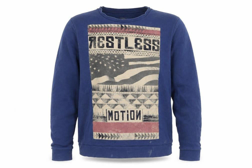 Denim 73 Men's Blue Graphic Print Pullover Sweatshirt Size L