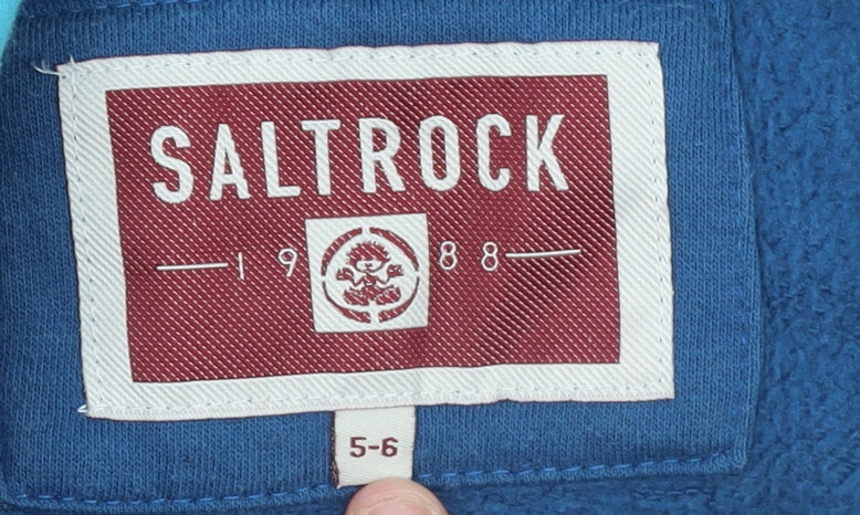 Saltrock Boys Blue Full Zip Hoodie 5-6 Years Logo Fleece Cotton Blend