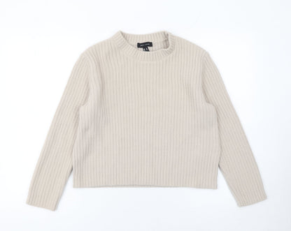 New Look Women Beige Ribbed Knit Long Sleeve Pullover Jumper Size 14
