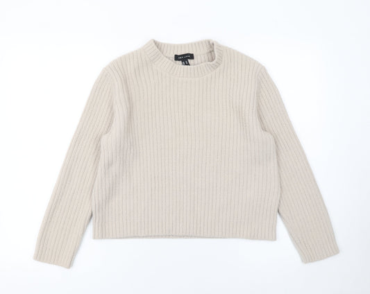 New Look Women Beige Ribbed Knit Long Sleeve Pullover Jumper Size 14