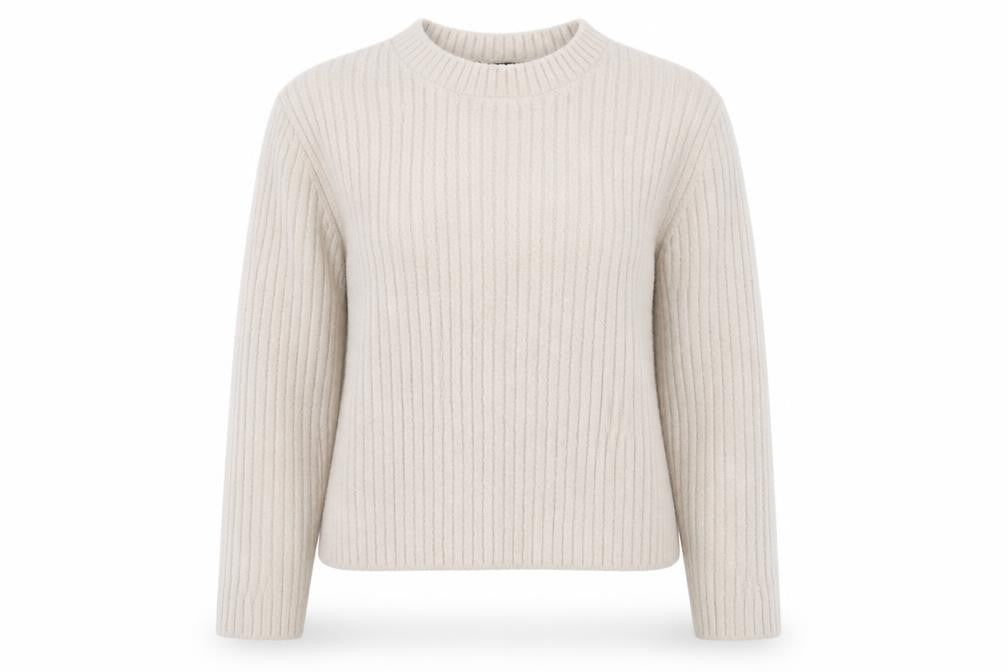 New Look Women Beige Ribbed Knit Long Sleeve Pullover Jumper Size 14