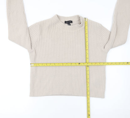New Look Women Beige Ribbed Knit Long Sleeve Pullover Jumper Size 14