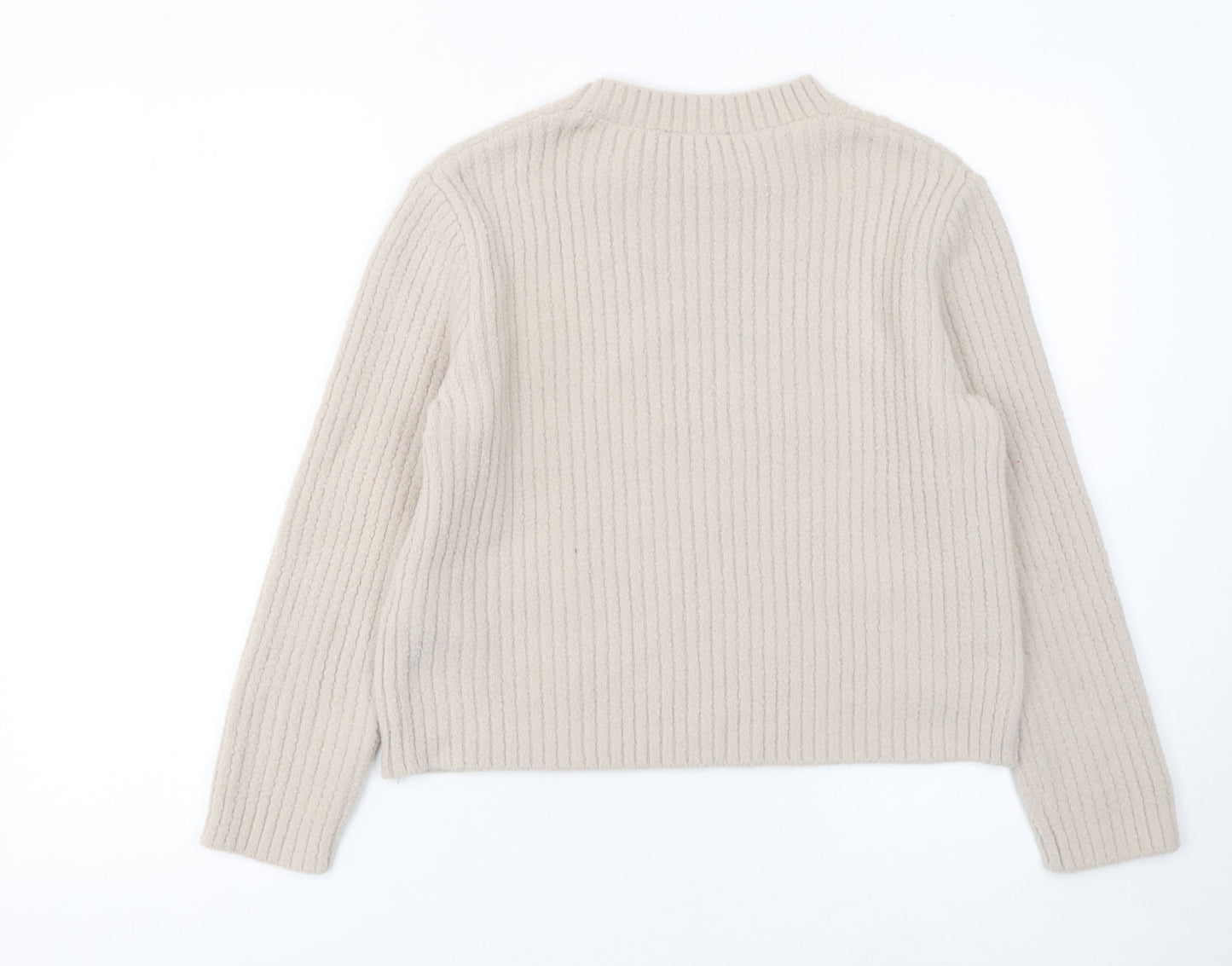 New Look Women Beige Ribbed Knit Long Sleeve Pullover Jumper Size 14