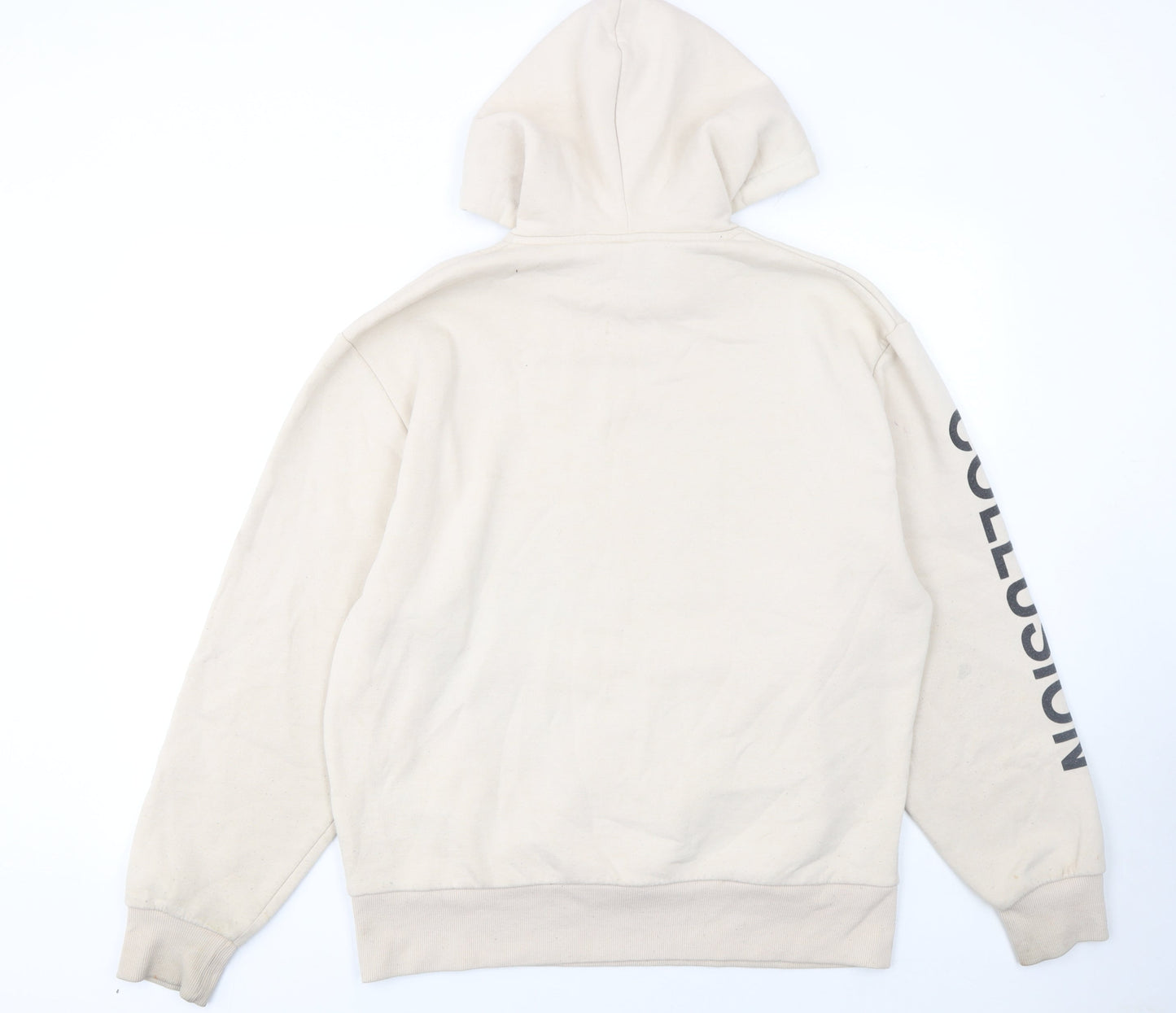 Collusion Mens Beige Pullover Hoodie M Logo Graphic Streetwear