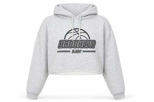 H&M Women Grey Brooklyn Babe Cropped Hoodie Size 12 Cotton Blend