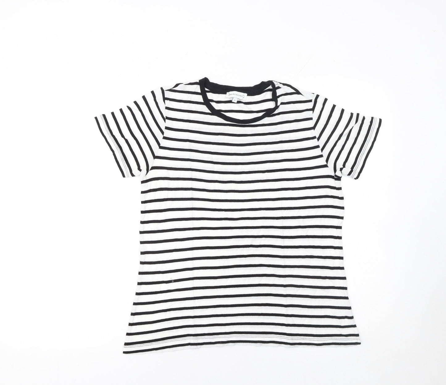 Warehouse Womens Black White Striped Viscose T-Shirt UK 12