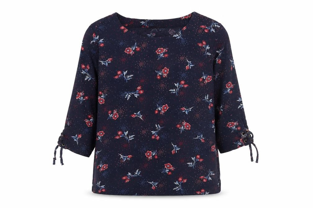 Monsoon Womens Blue Floral 3/4 Sleeve Tunic Blouse Size 18