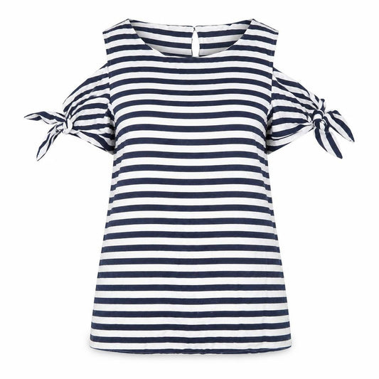 Oasis Women Blue White Striped Cold Shoulder Tunic Blouse Size 12