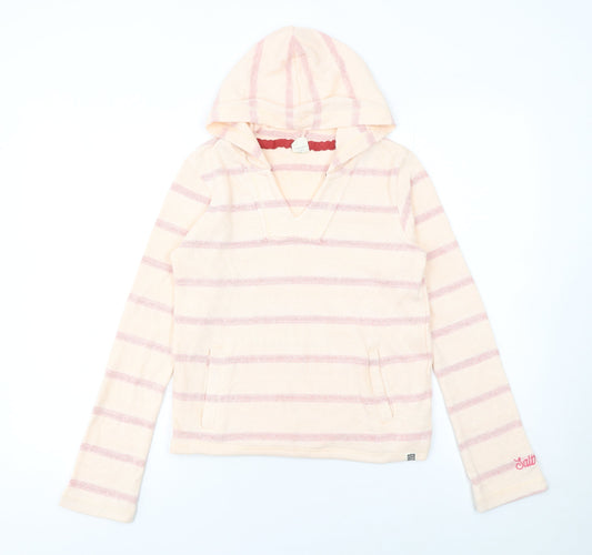 Saltrock Girls Beige Pink Striped Pullover Hoodie 11-12 Years Cotton Blend