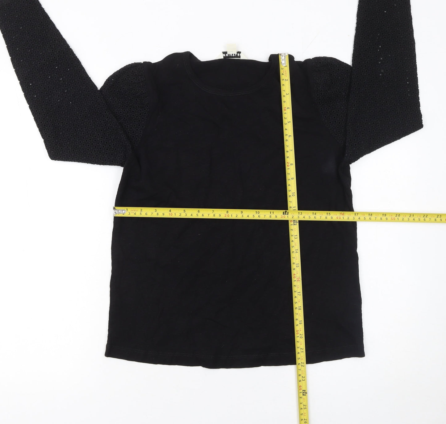Whistles Womens Black Long Sleeve Cotton Top Size S
