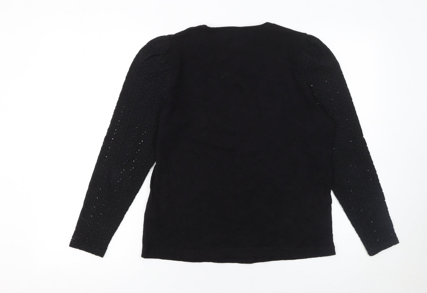 Whistles Womens Black Long Sleeve Cotton Top Size S