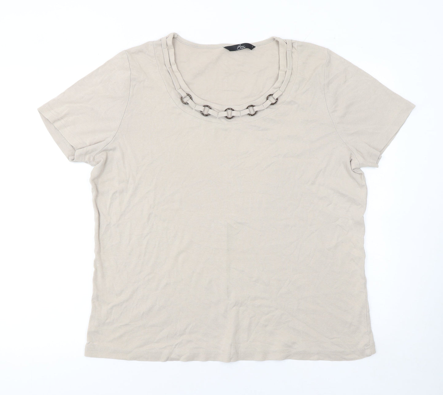 Bm Casual Womens Beige L Basic Short Sleeve Cotton T-Shirt