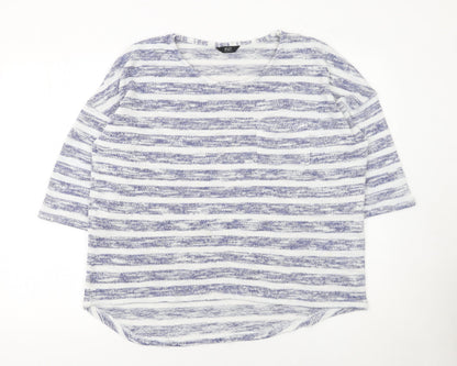 F&F Women's Blue Striped 3/4 Sleeve Pullover Jumper Size 18