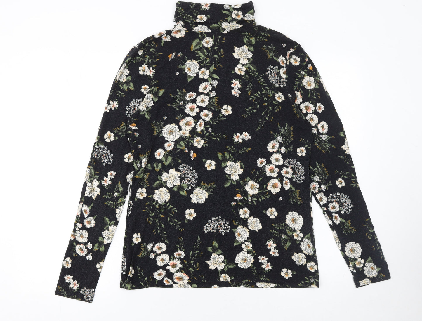 Dorothy Perkins Women’s Black Floral Roll Neck Long Sleeve Top Size 16