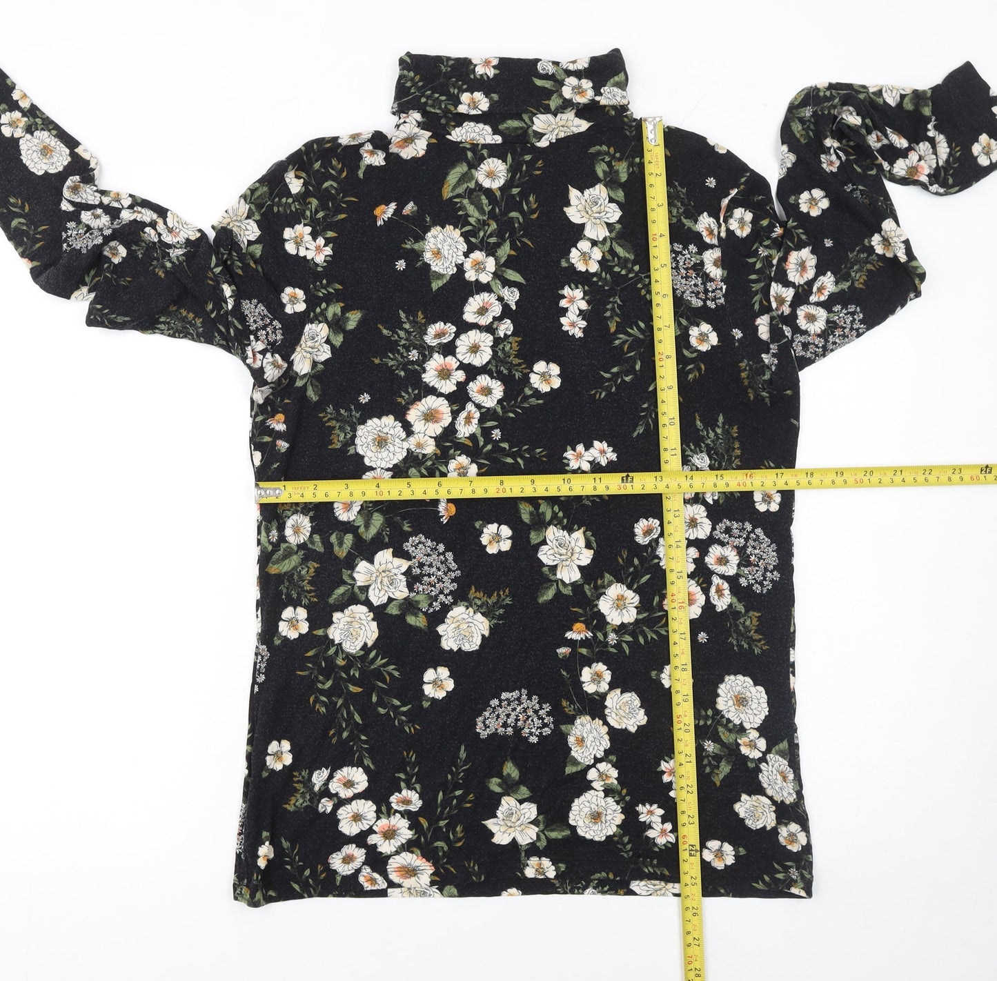 Dorothy Perkins Women’s Black Floral Roll Neck Long Sleeve Top Size 16