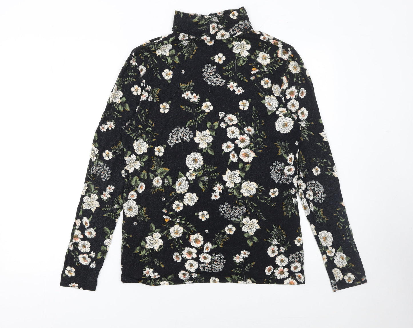Dorothy Perkins Women’s Black Floral Roll Neck Long Sleeve Top Size 16