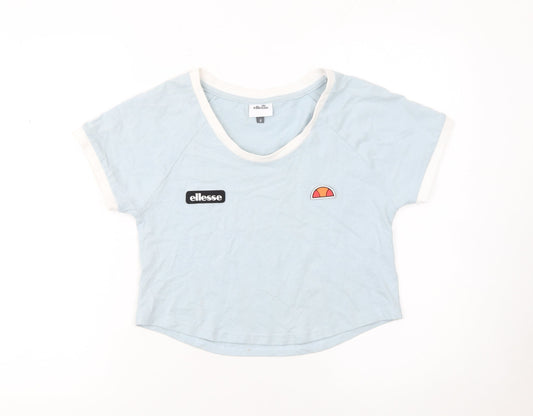 Ellesse Womens Blue Cropped T-Shirt Size 8 Raglan Jersey