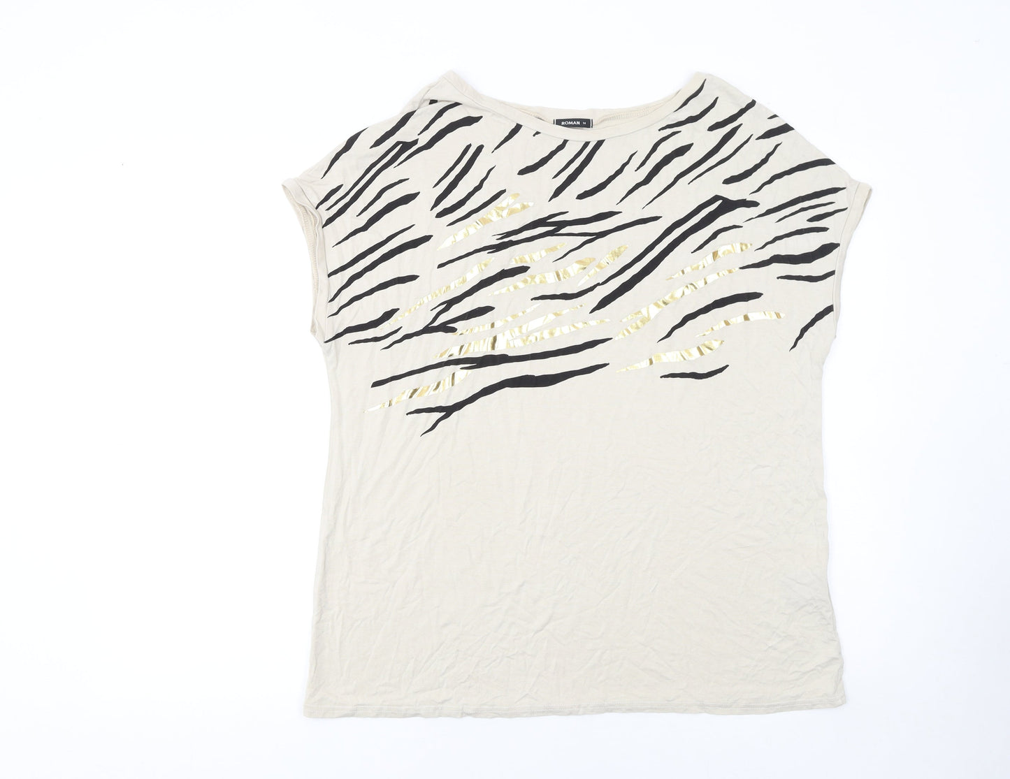 Roman Women’s Beige Animal Print Sequin T-Shirt Size 14