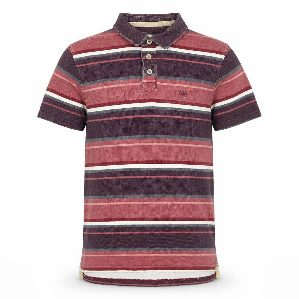 FatFace Men's Red Striped Cotton Short Sleeve Polo Shirt Size S