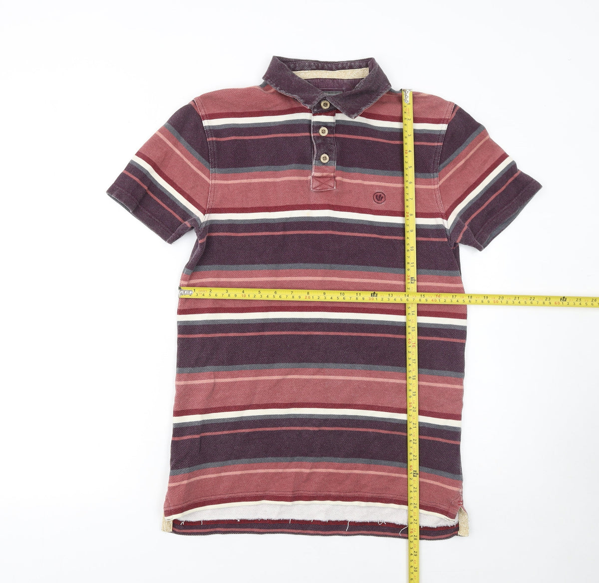 FatFace Men's Red Striped Cotton Short Sleeve Polo Shirt Size S