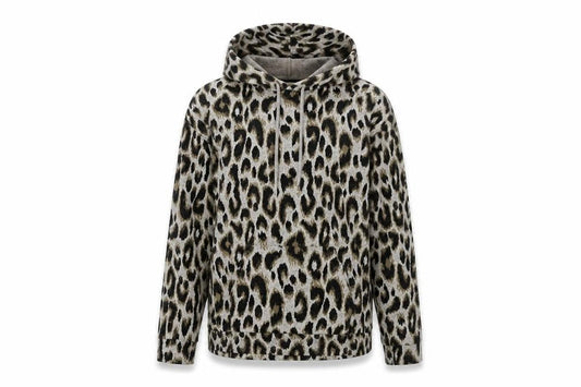 Front view of Papaya Women’s Leopard Print Pullover Hoodie Grey, size S