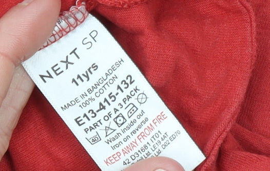 Next Boys Red Long Sleeve Cotton Crew Neck Basic T-Shirt 11 Years