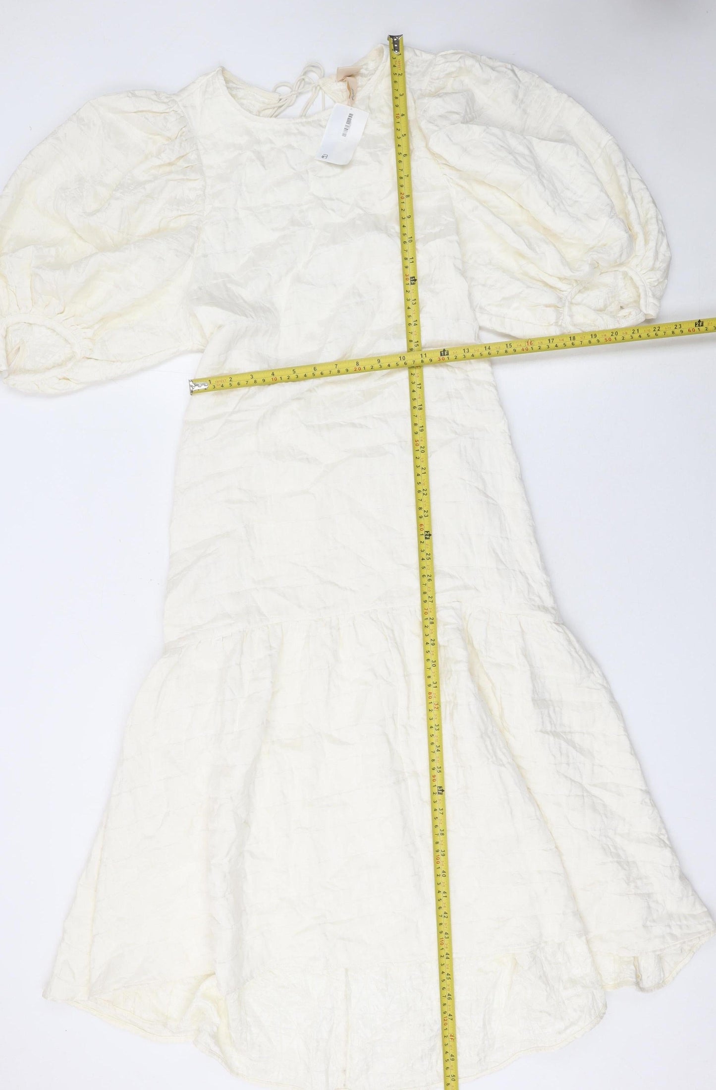 H&M Women Ivory Puff Sleeve Fit & Flare Midi Dress Size 8