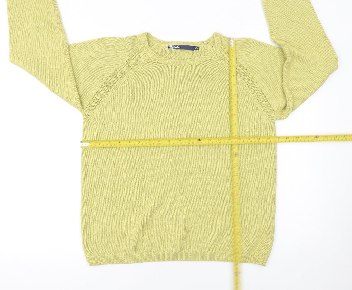 Isle Women Green Cotton Crew Neck Jumper Size 14