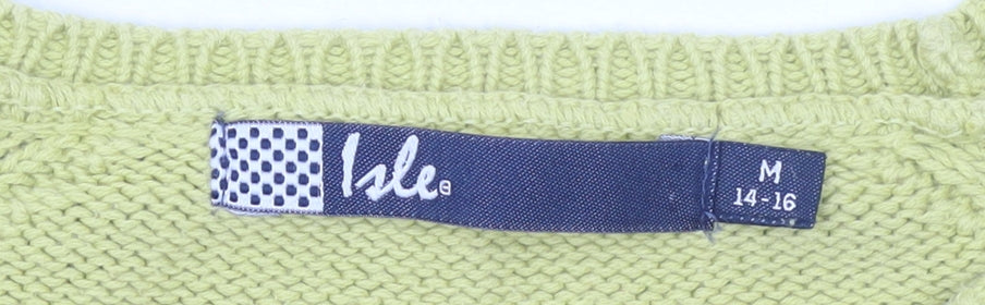 Isle Women Green Cotton Crew Neck Jumper Size 14