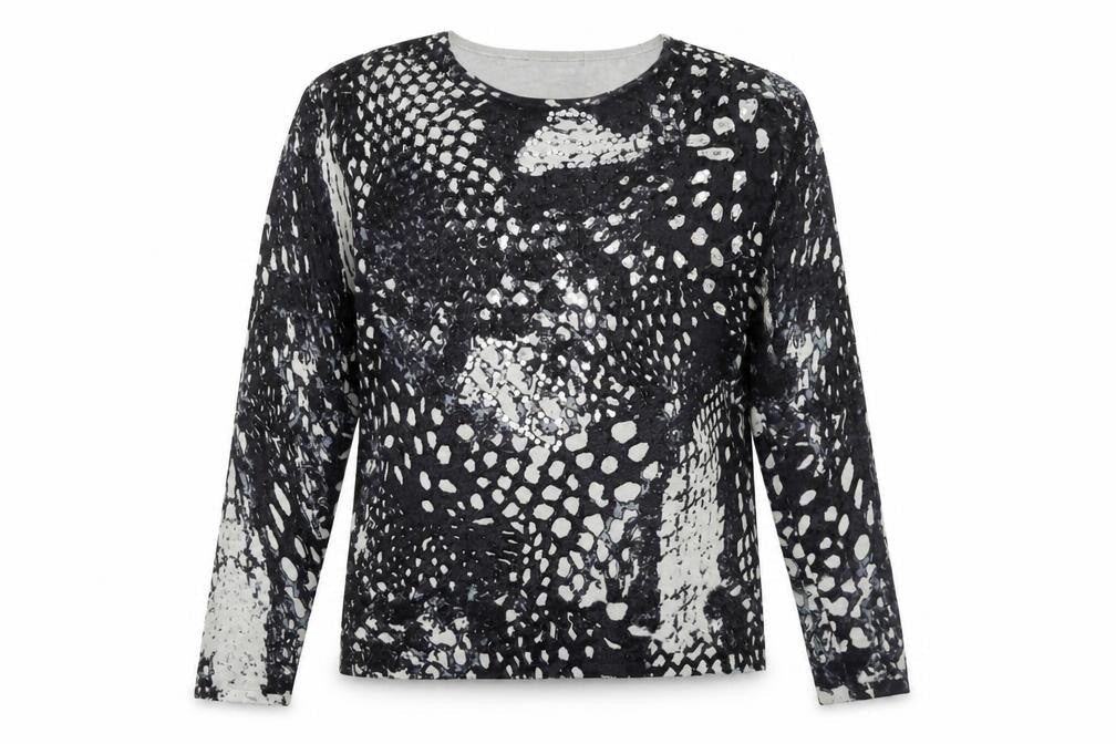 Punt Roma Womens Black Sequin Animal Print Pullover Jumper M