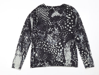 Punt Roma Womens Black Sequin Animal Print Pullover Jumper M