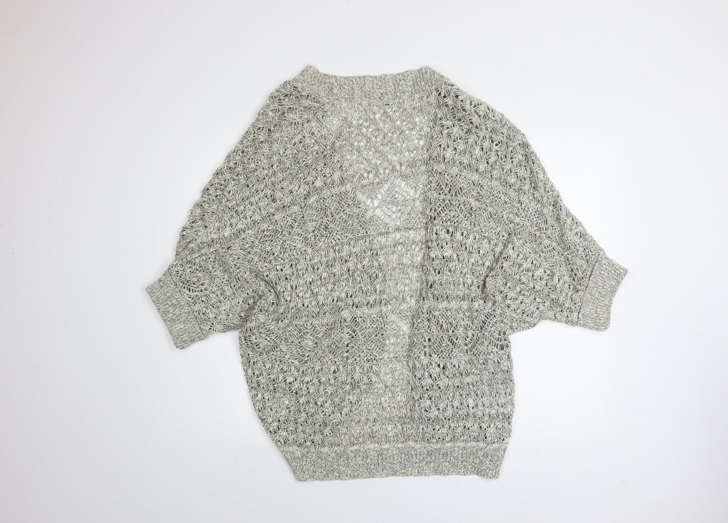 Oasis Women’s Grey Open-Knit 3/4 Sleeve Cardigan M