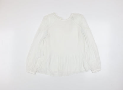 Next Women White Lace Bow Long Sleeve Tunic Blouse Size 8