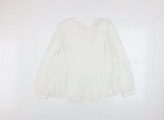 Next Women White Lace Bow Long Sleeve Tunic Blouse Size 8