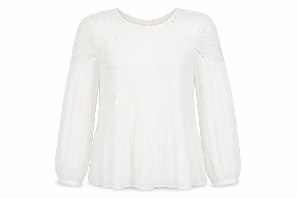 Next Women White Lace Bow Long Sleeve Tunic Blouse Size 8