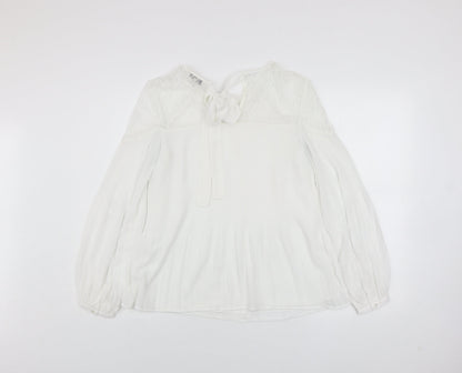 Next Women White Lace Bow Long Sleeve Tunic Blouse Size 8
