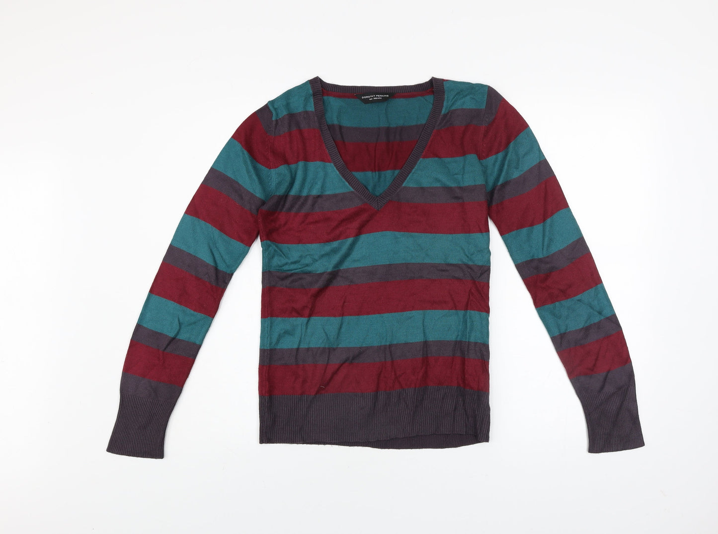 Dorothy Perkins Women’s Multicoloured Striped V-Neck Jumper Size 8