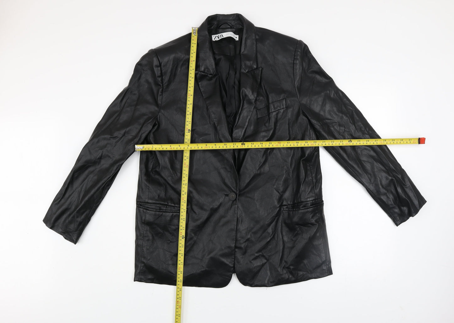 ZARA Men's Black Faux Leather Blazer Jacket XL Regular Fit