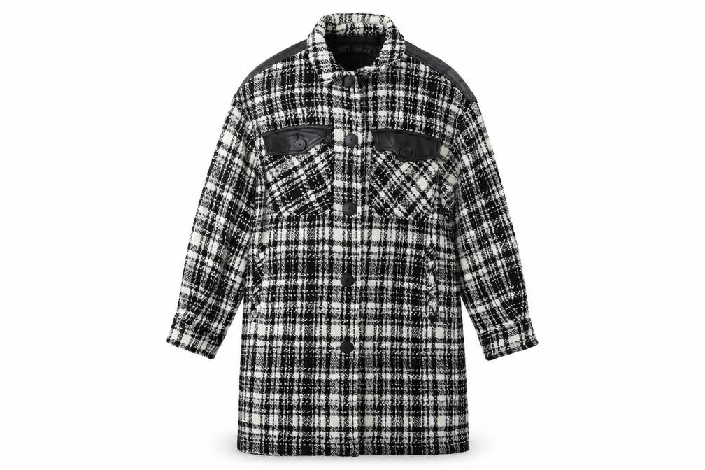 Zara Women Black Check Tweed Long Overcoat Size M