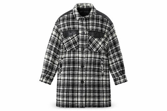 Zara Women Black Check Tweed Long Overcoat Size M