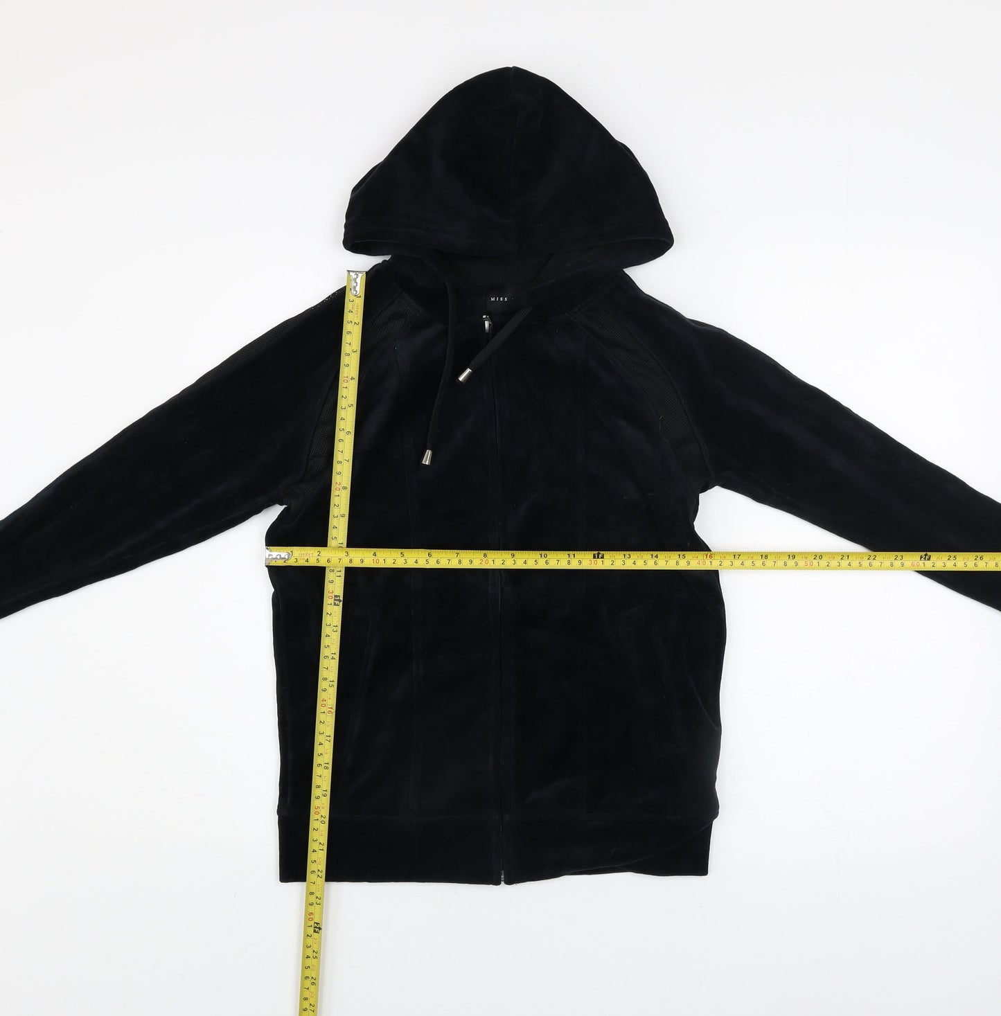 Miss Fiori Womens Black Velour Full Zip Hooded Track Jacket Size 8