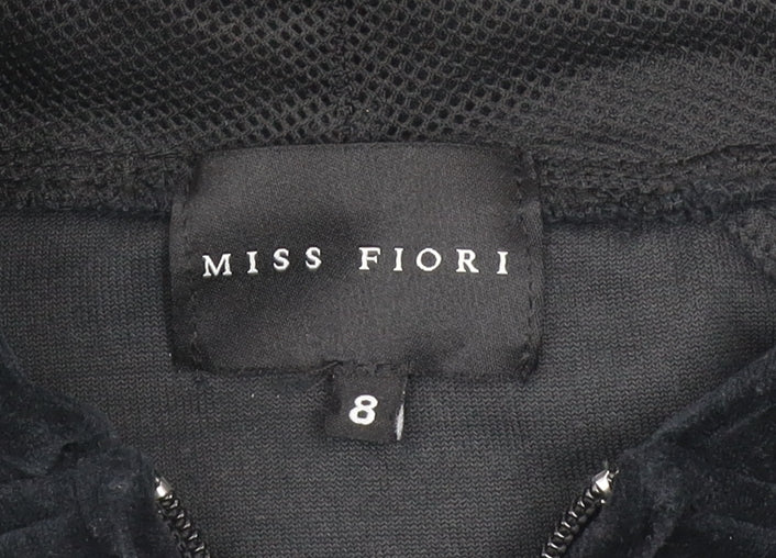 Miss Fiori Womens Black Velour Full Zip Hooded Track Jacket Size 8