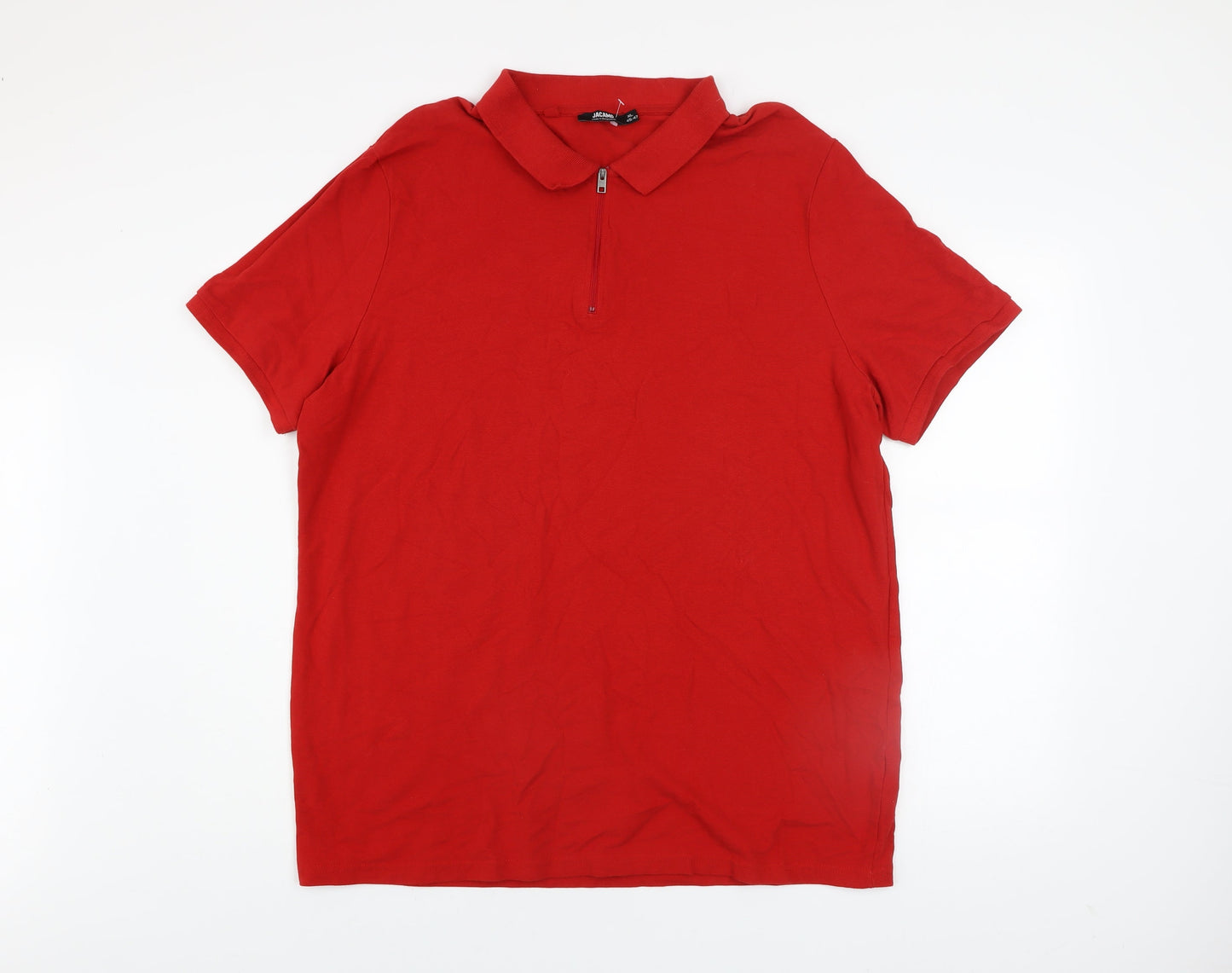 Jacamo Men's Red Cotton Collared Zip Polo Shirt XL