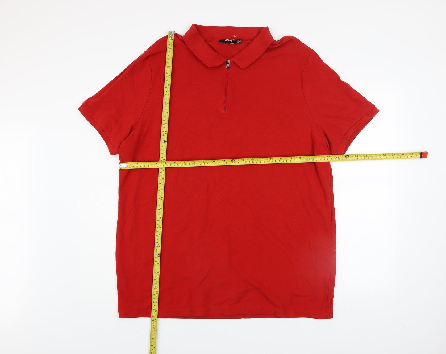Jacamo Men's Red Cotton Collared Zip Polo Shirt XL
