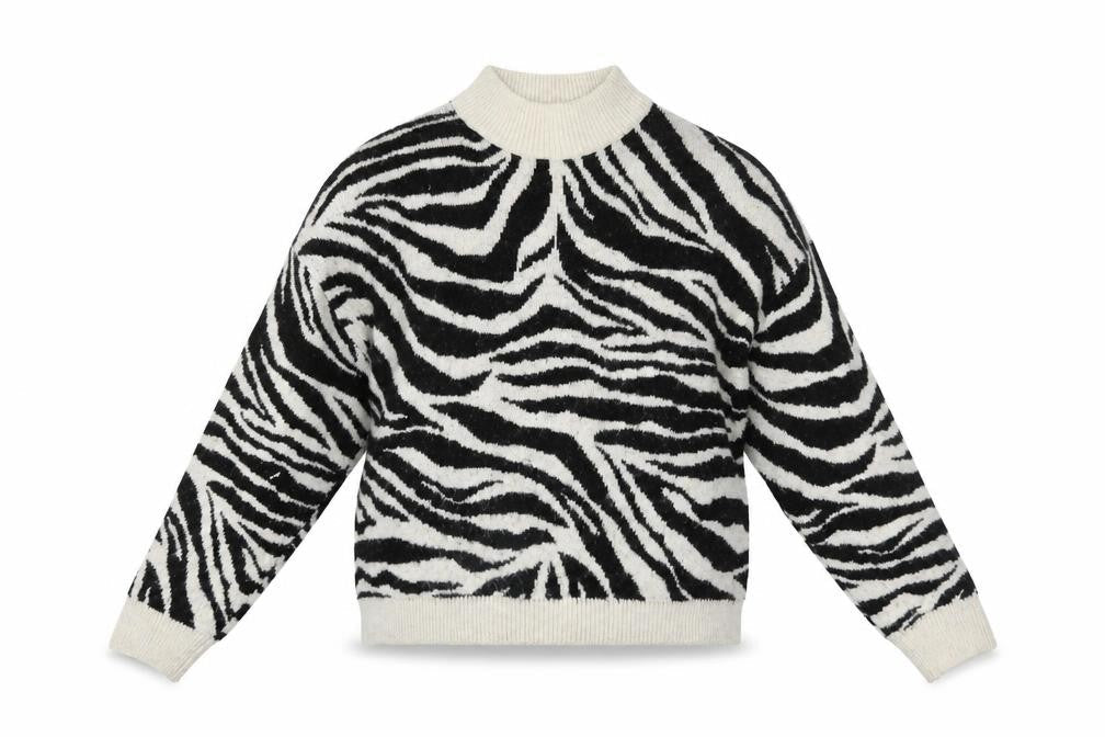New Look Womens Black & White Zebra Knit Mock Neck Pullover Jumper Size M