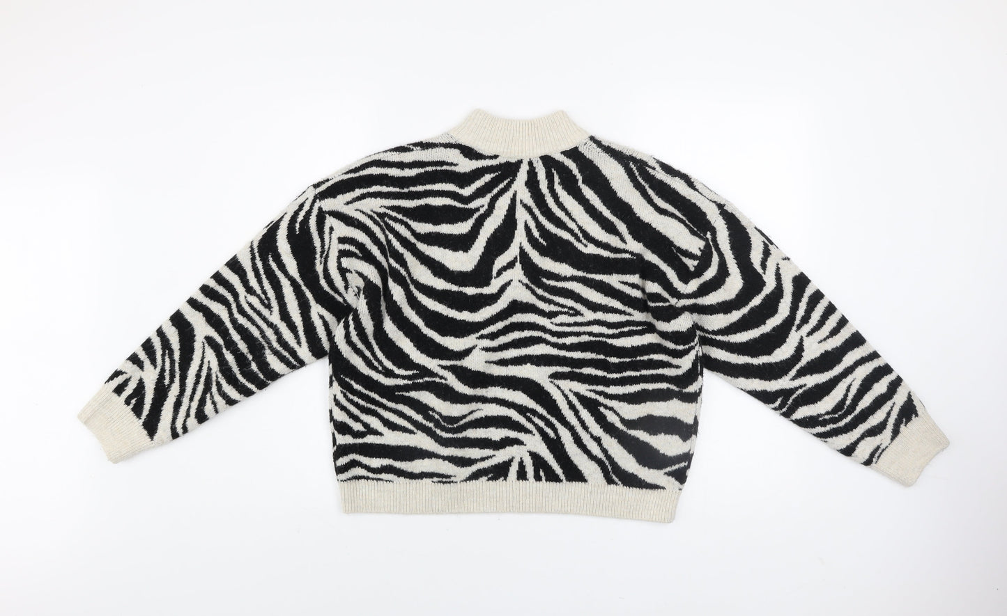 New Look Womens Black & White Zebra Knit Mock Neck Pullover Jumper Size M